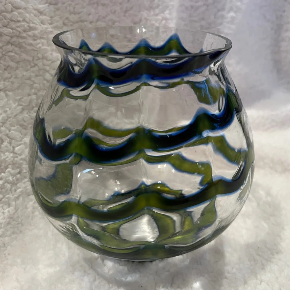 Vintage Czech Art Deco-era glass ball vase, likely by the Kralik glassworks, 30s